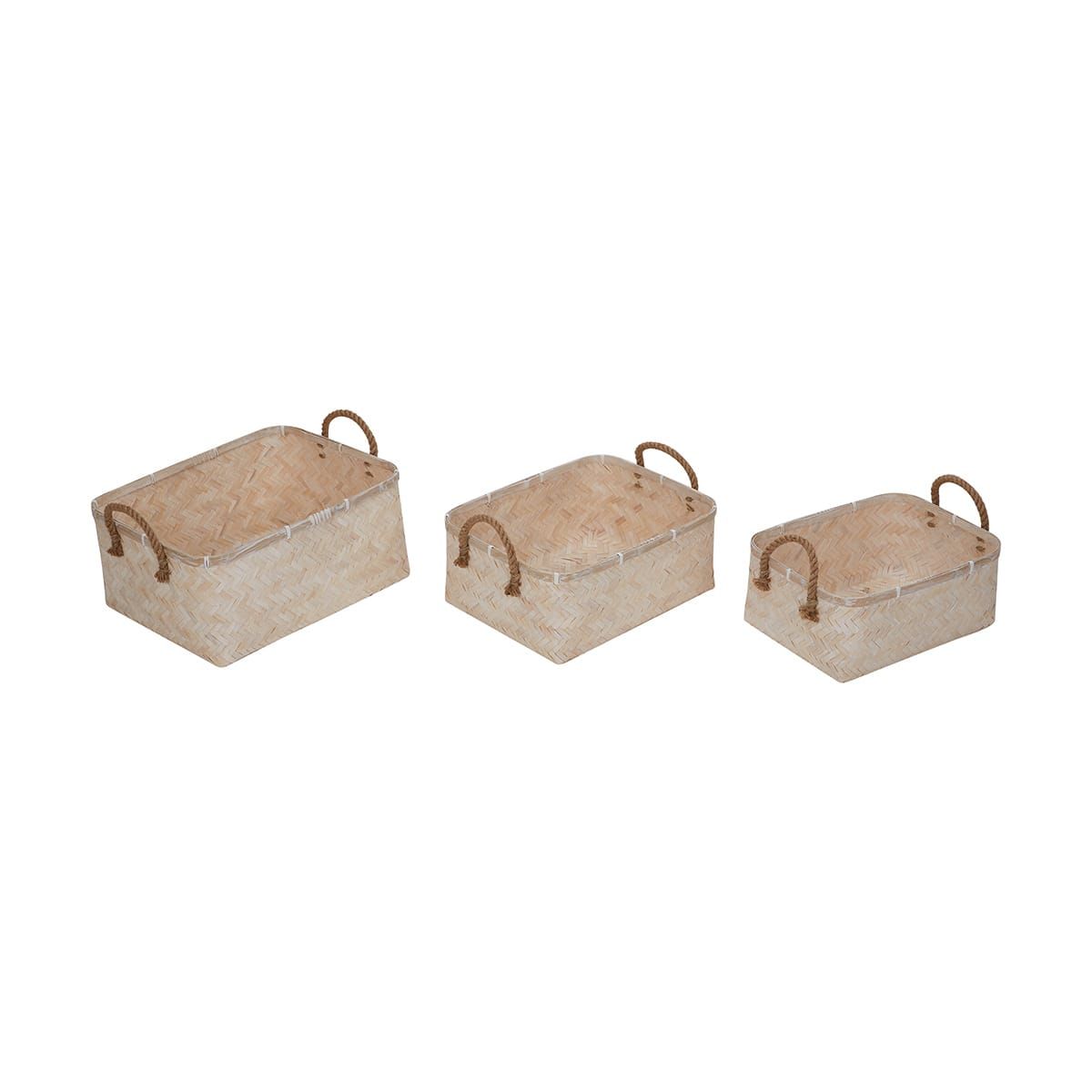 3 Pack Rectangle Whitewash Bamboo Baskets