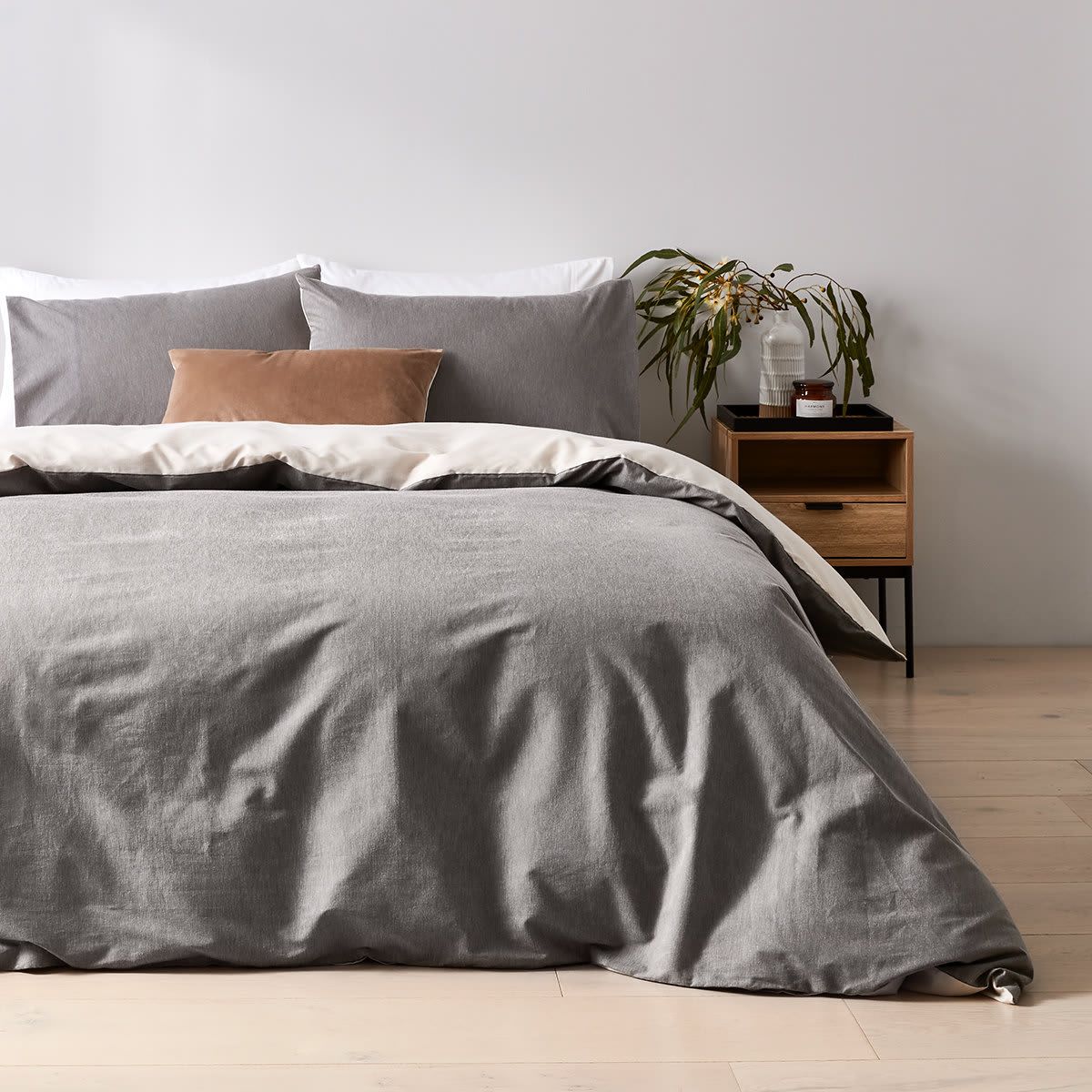 Billy Reversible Quilt Cover Set - Single Bed, Grey