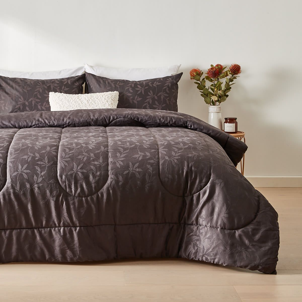 Mya Comforter Set - Queen Bed, Charcoal