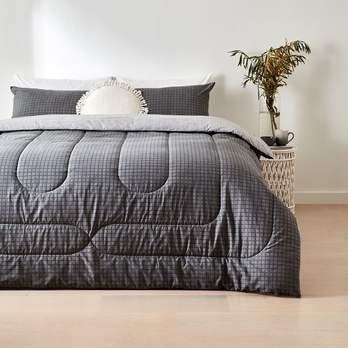 Miles Reversible Comforter Set - King Bed, Grey