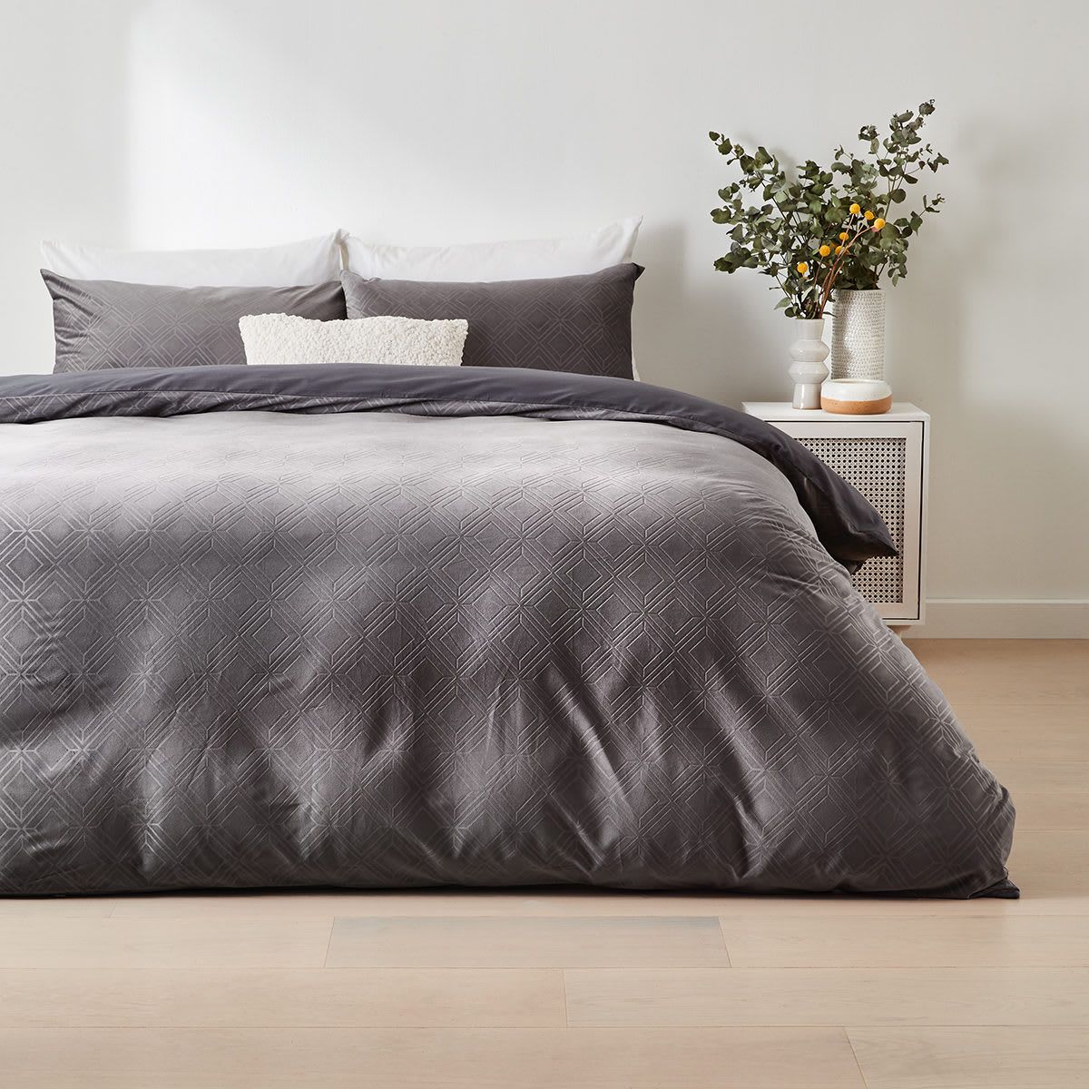 Juliet Quilt Cover Set - Queen Bed, Grey