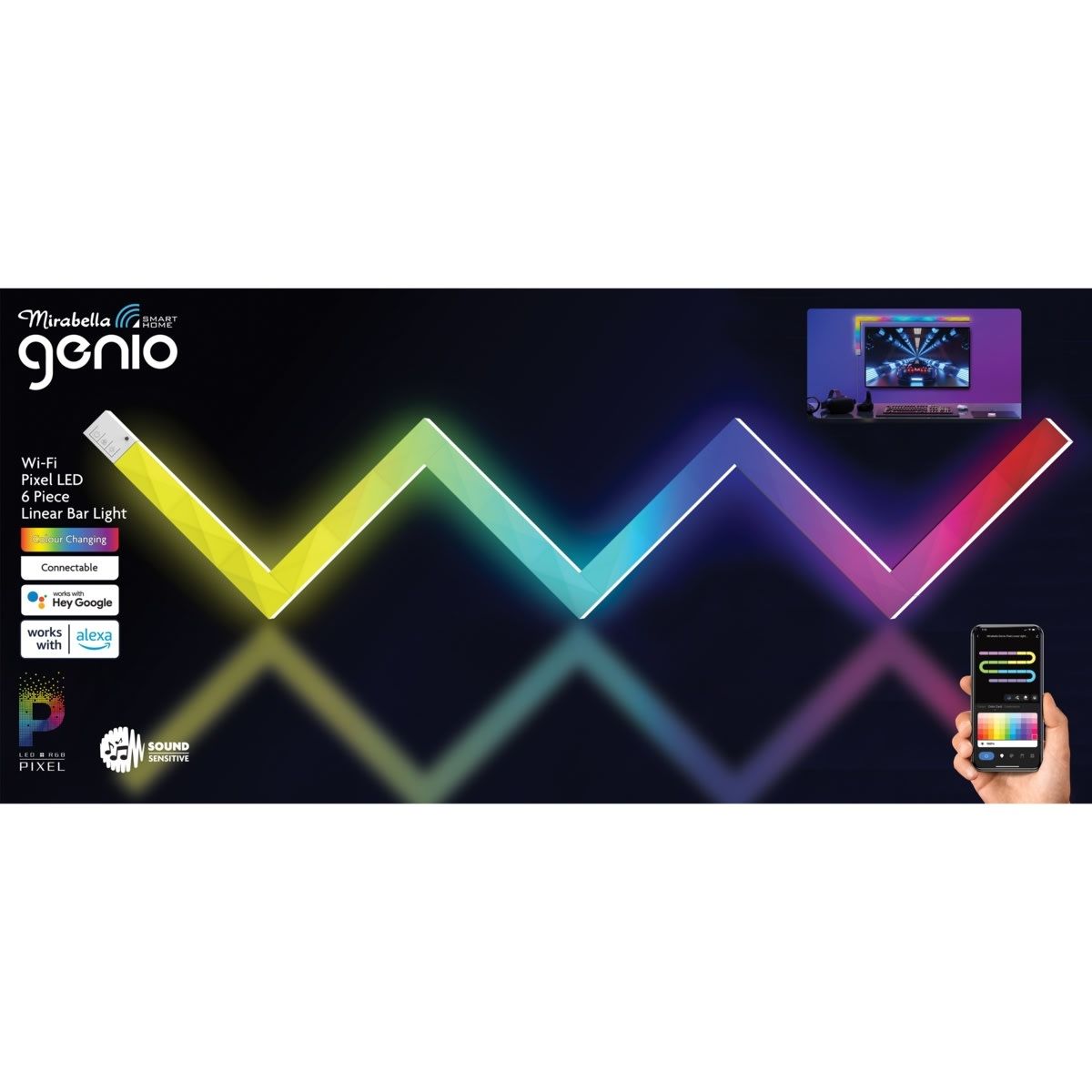 Mirabella Genio Wi-Fi Pixel 6 Piece RGB Low Voltage Linear Wall Light