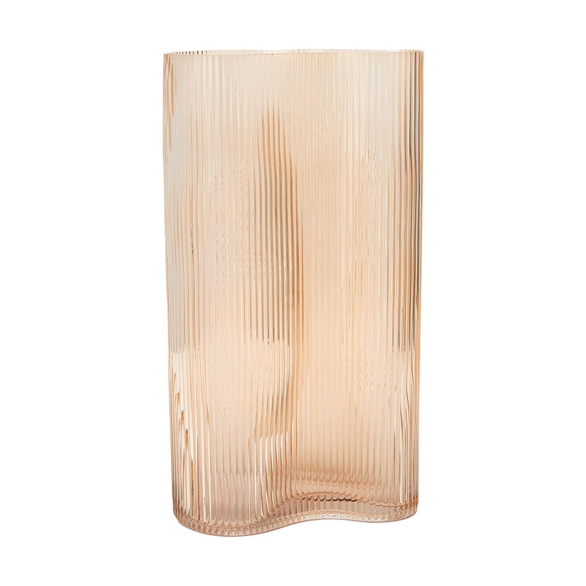 Tall Amber Ribbed Vase