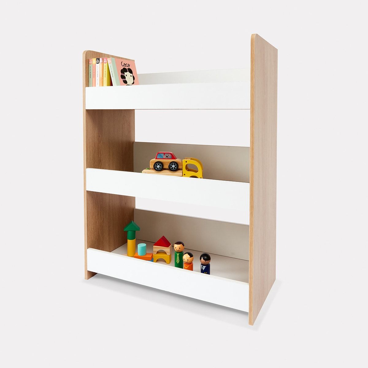 Oak Look & White Toy Storage Unit