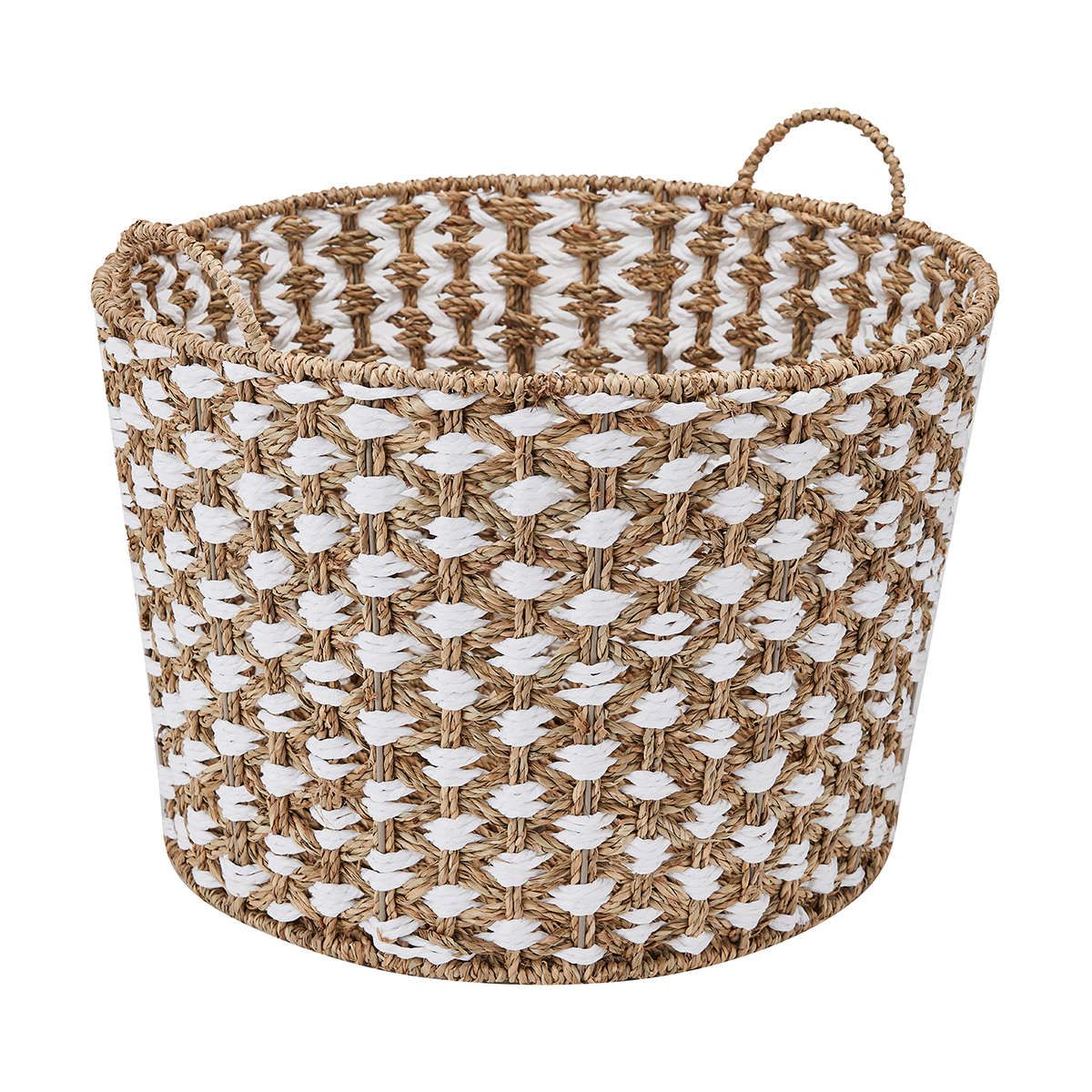 Round Natural and White Seagrass Basket