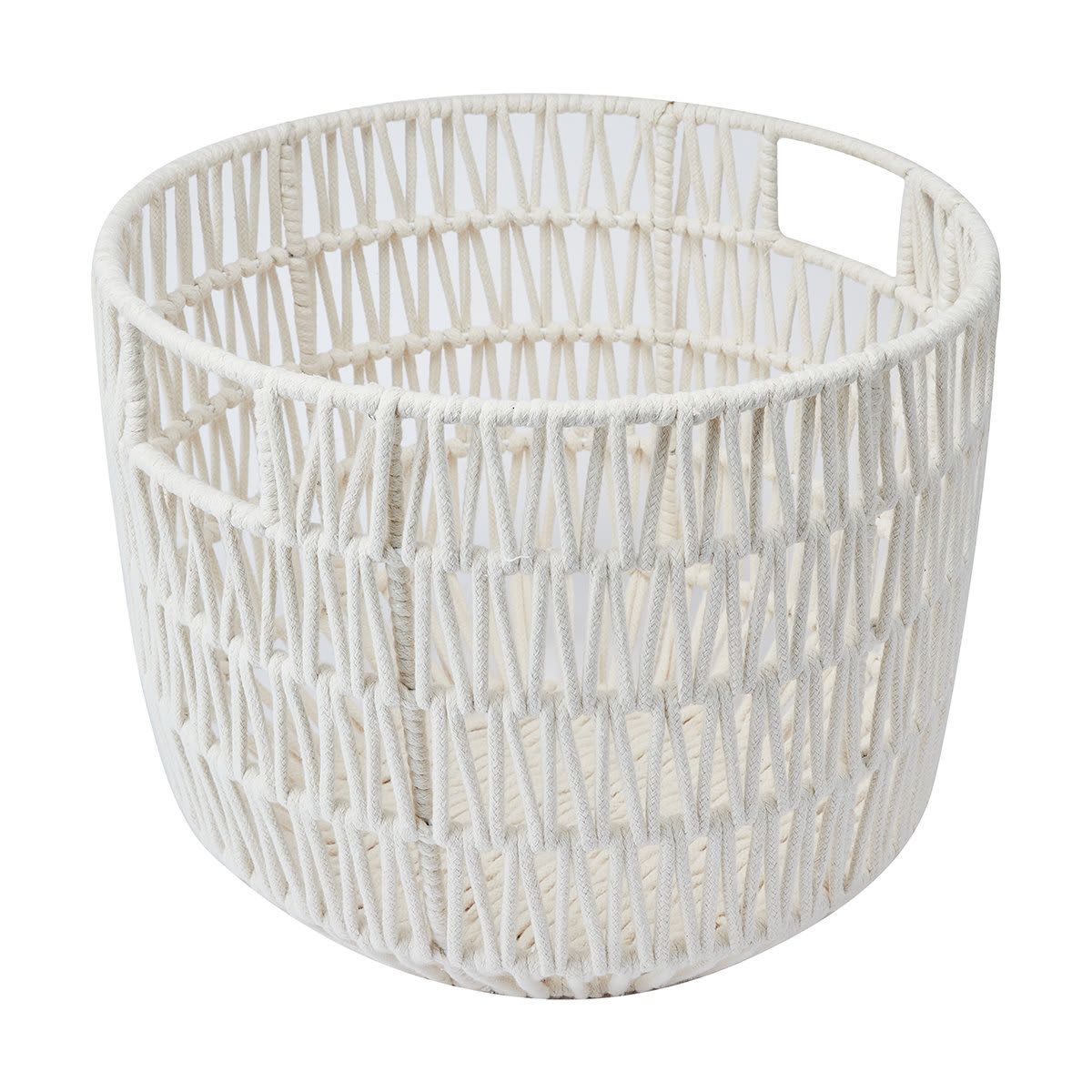 White Cotton Rope Round Basket