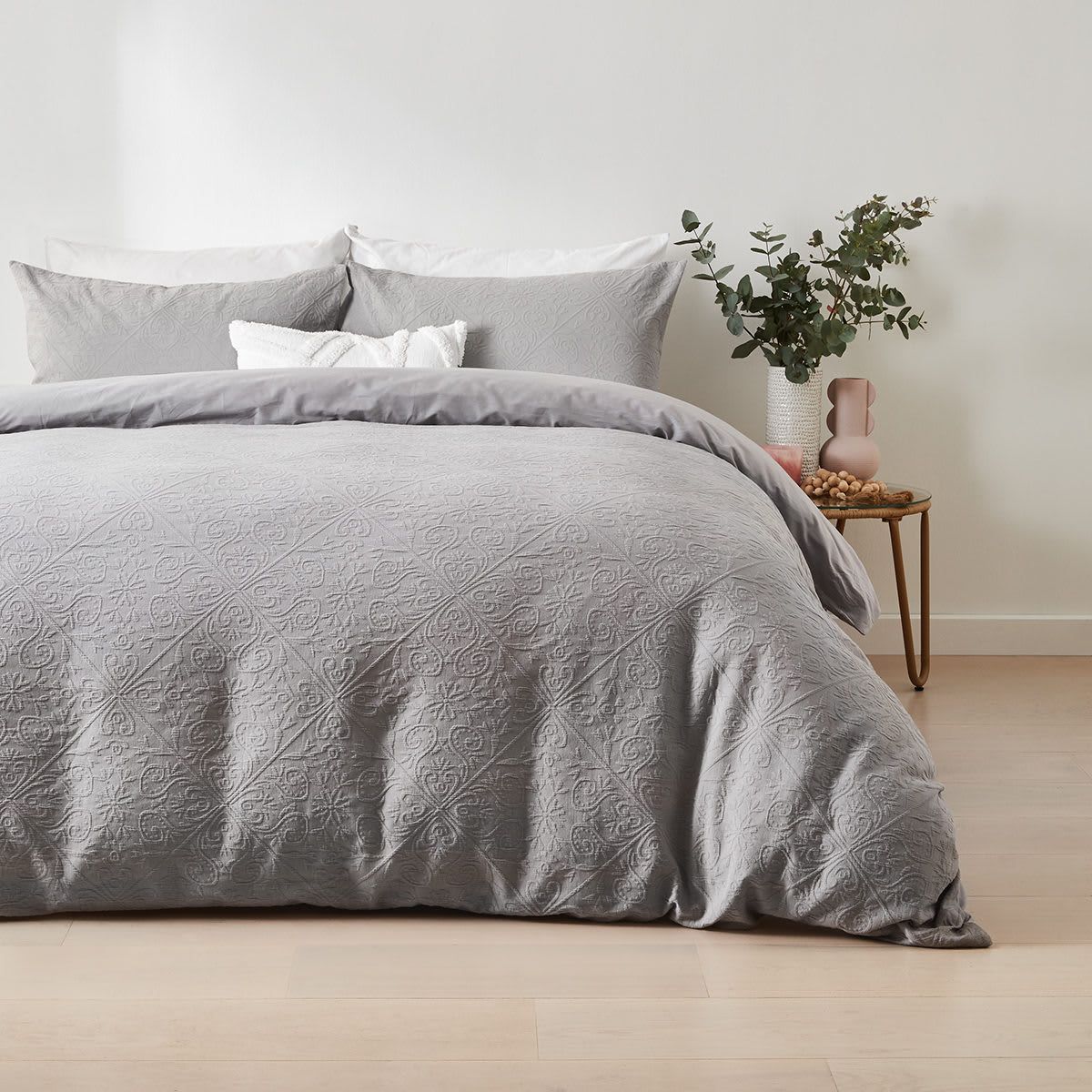 Giselle Cotton Quilt Cover Set - Super King Bed, Grey