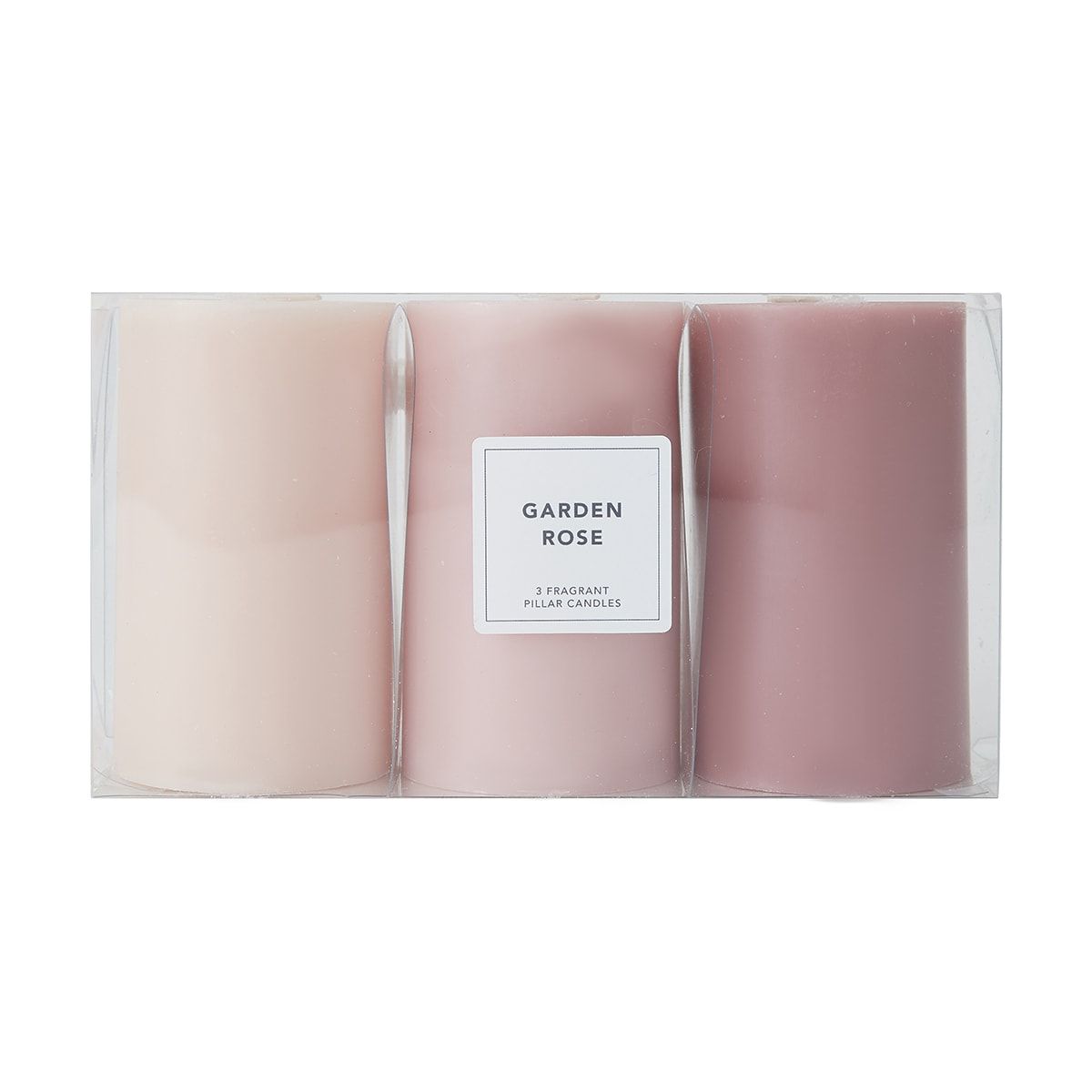 3 Pack Garden Rose Fragrant Pillar Candles