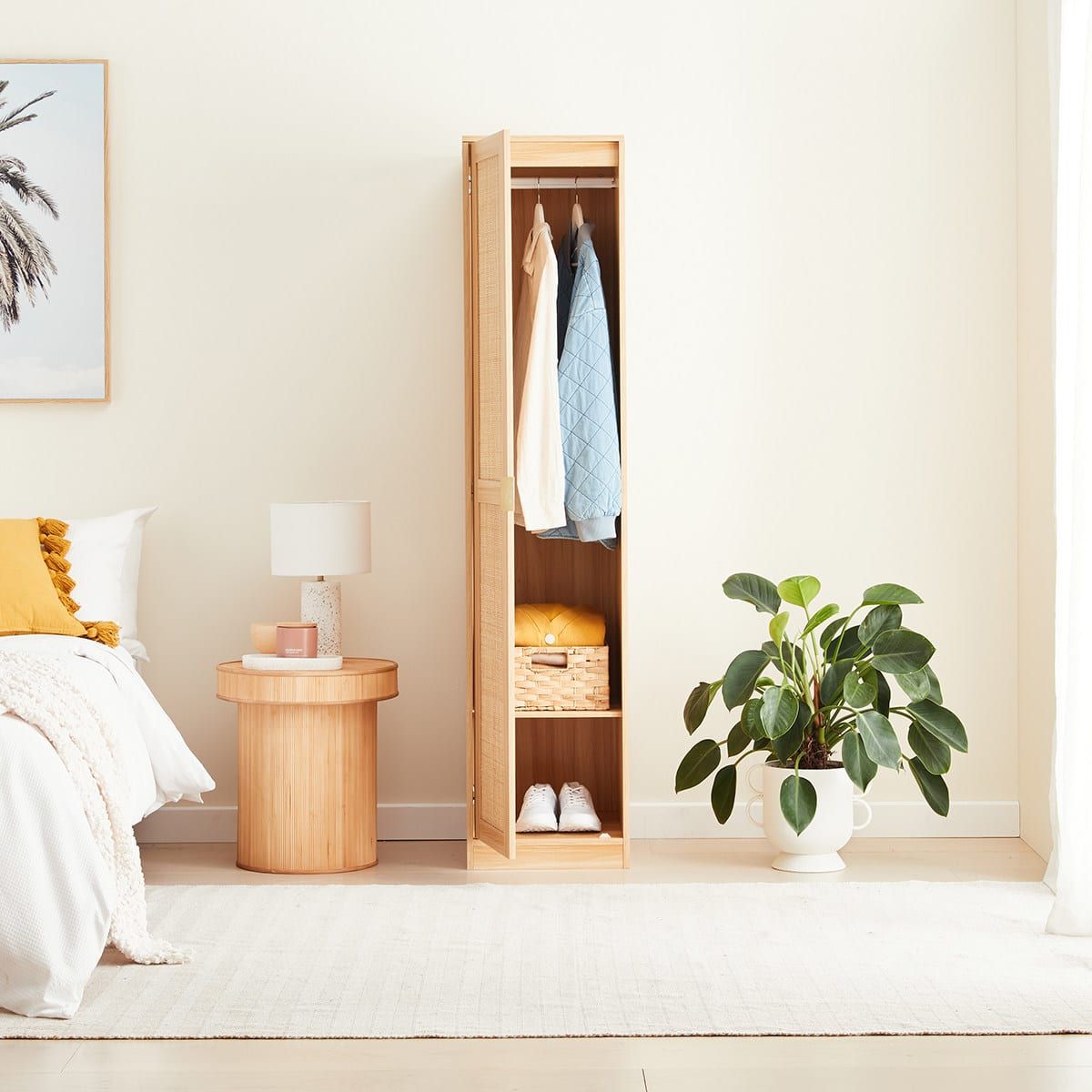 Rattan Wardrobe Hanging Storage with Shelf