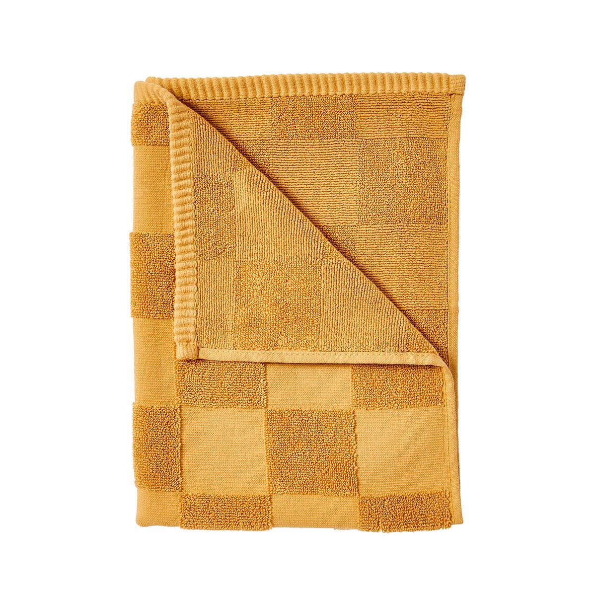 Checkerboard Cotton Hand Towel Mustard