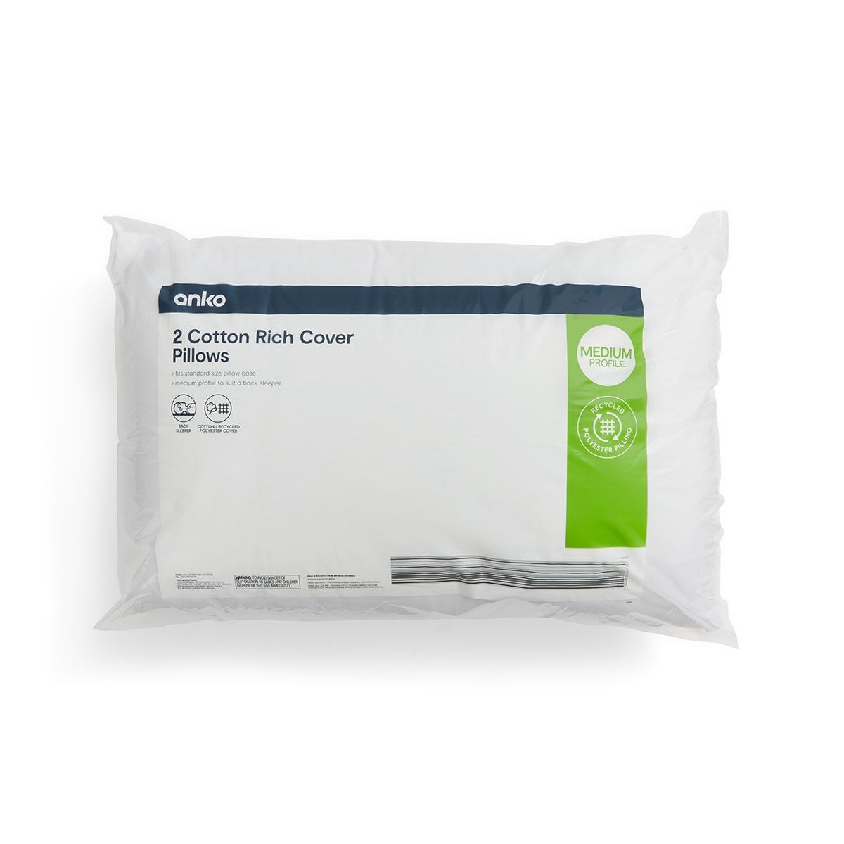 2 Pack Cotton Rich Cover Pillows - Medium Profile