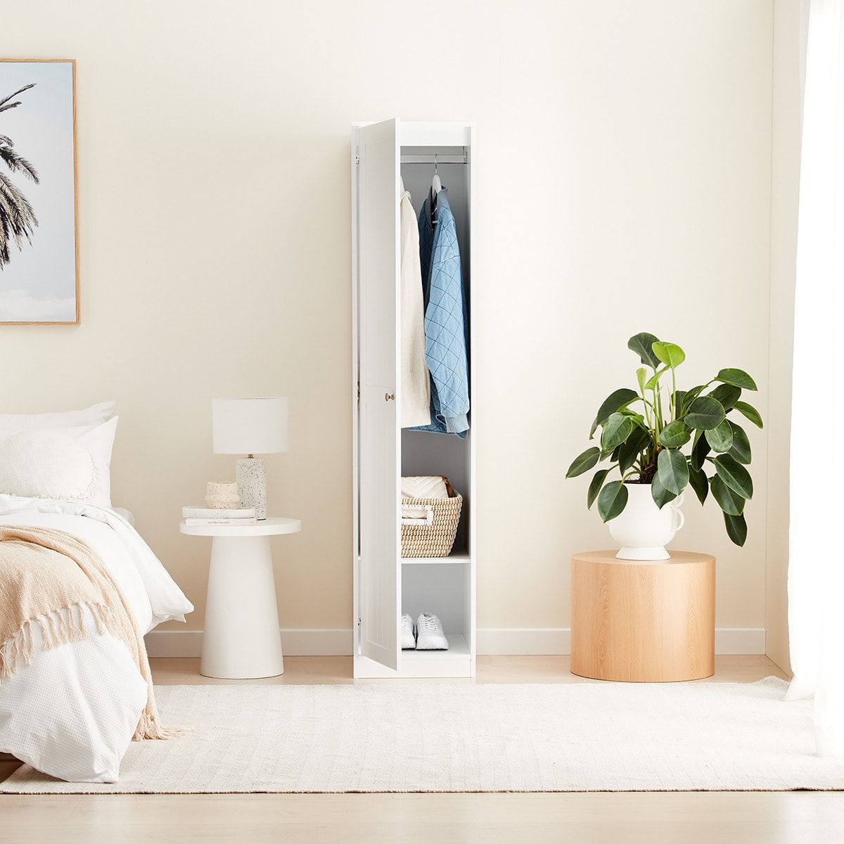 Hamptons Wardrobe 1 Door Hanging Rail with Storage Shelf