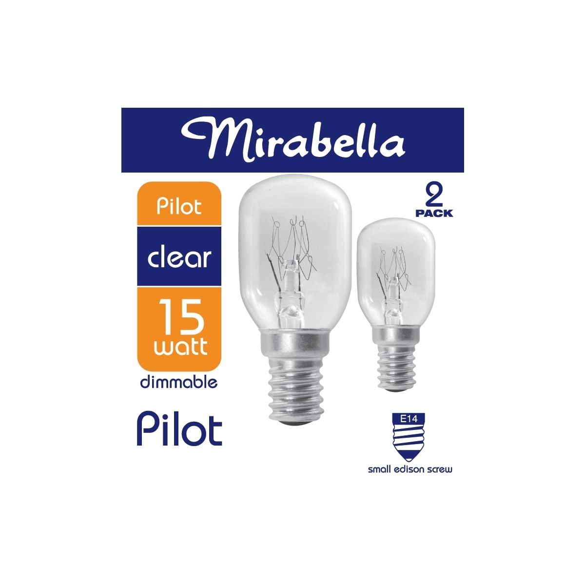 2 Pack Mirabella E14 15W Pilot Dimmable Clear Bulbs