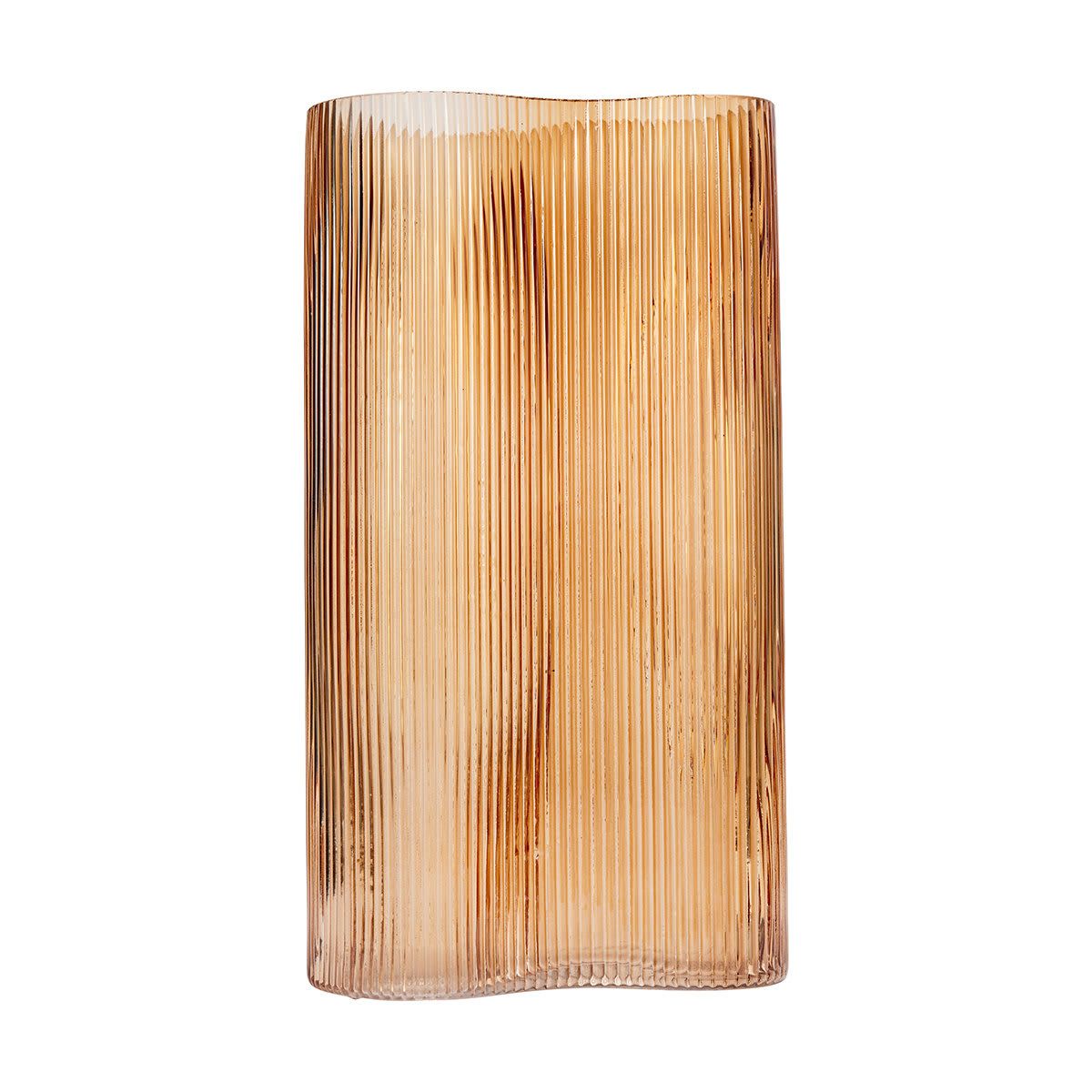 Tall Dark Amber Ribbed Vase