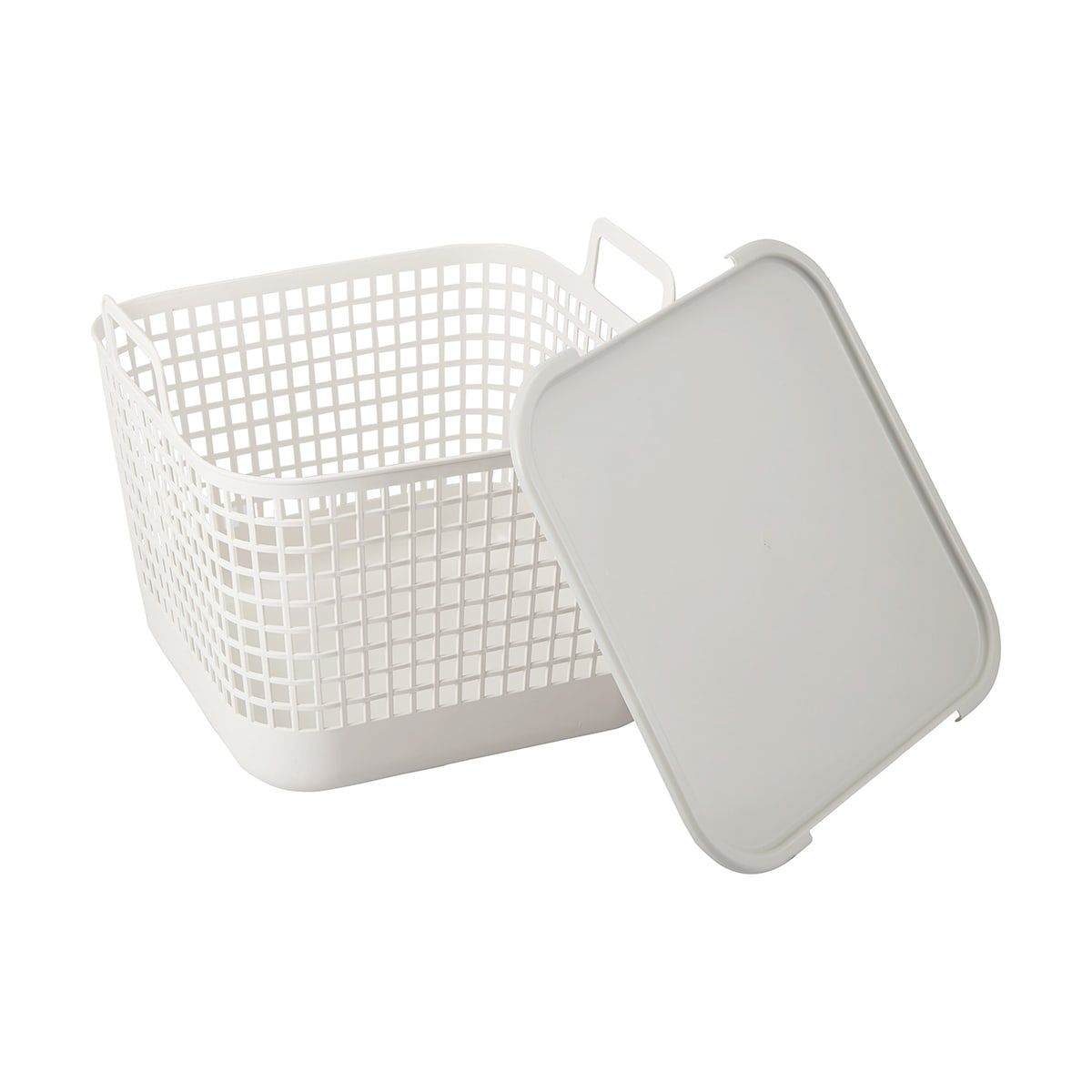 Large Plastic Basket with Lid - Grey