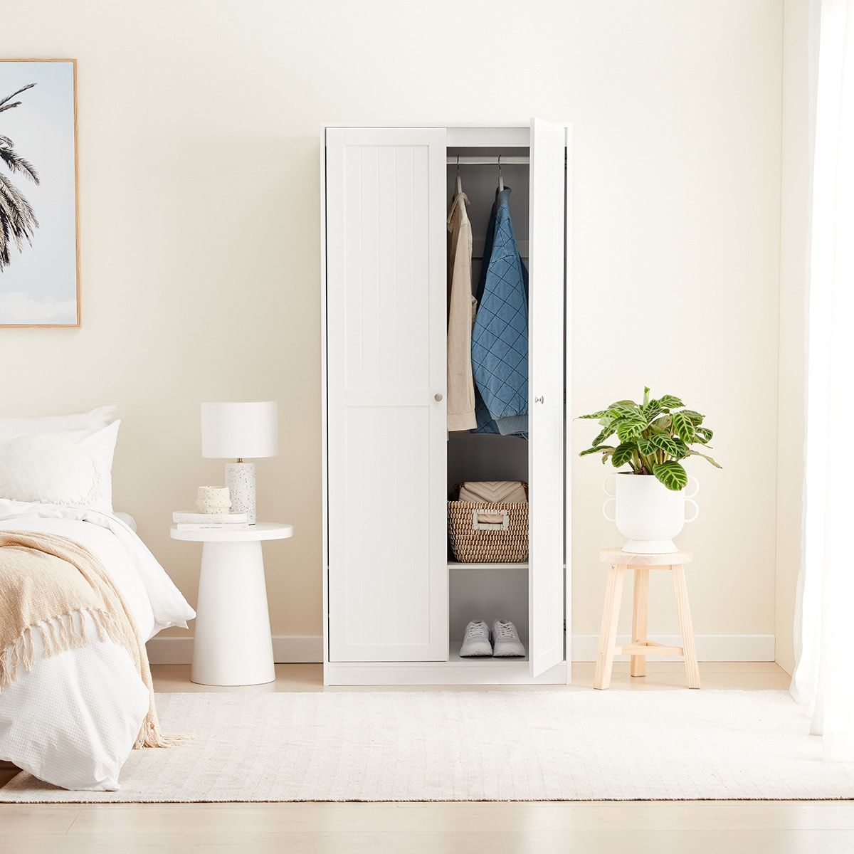 Hamptons Wardrobe 2 Door Hanging Rail with Storage Shelf