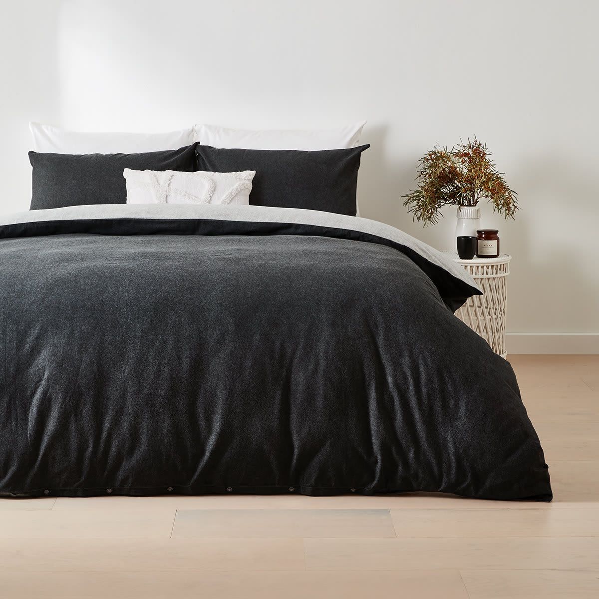 Flannelette Marle Reversible Cotton Quilt Cover Set - King Bed, Grey