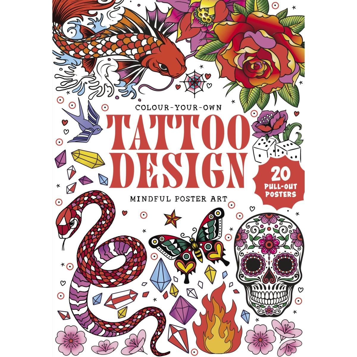 Colour-Your-Own Tattoo Design Mindful Poster Art - Book