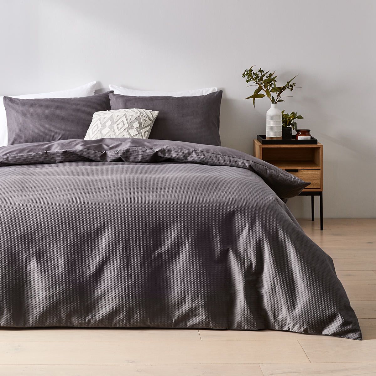 Waffle Cotton Quilt Cover Set - King Bed, Charcoal