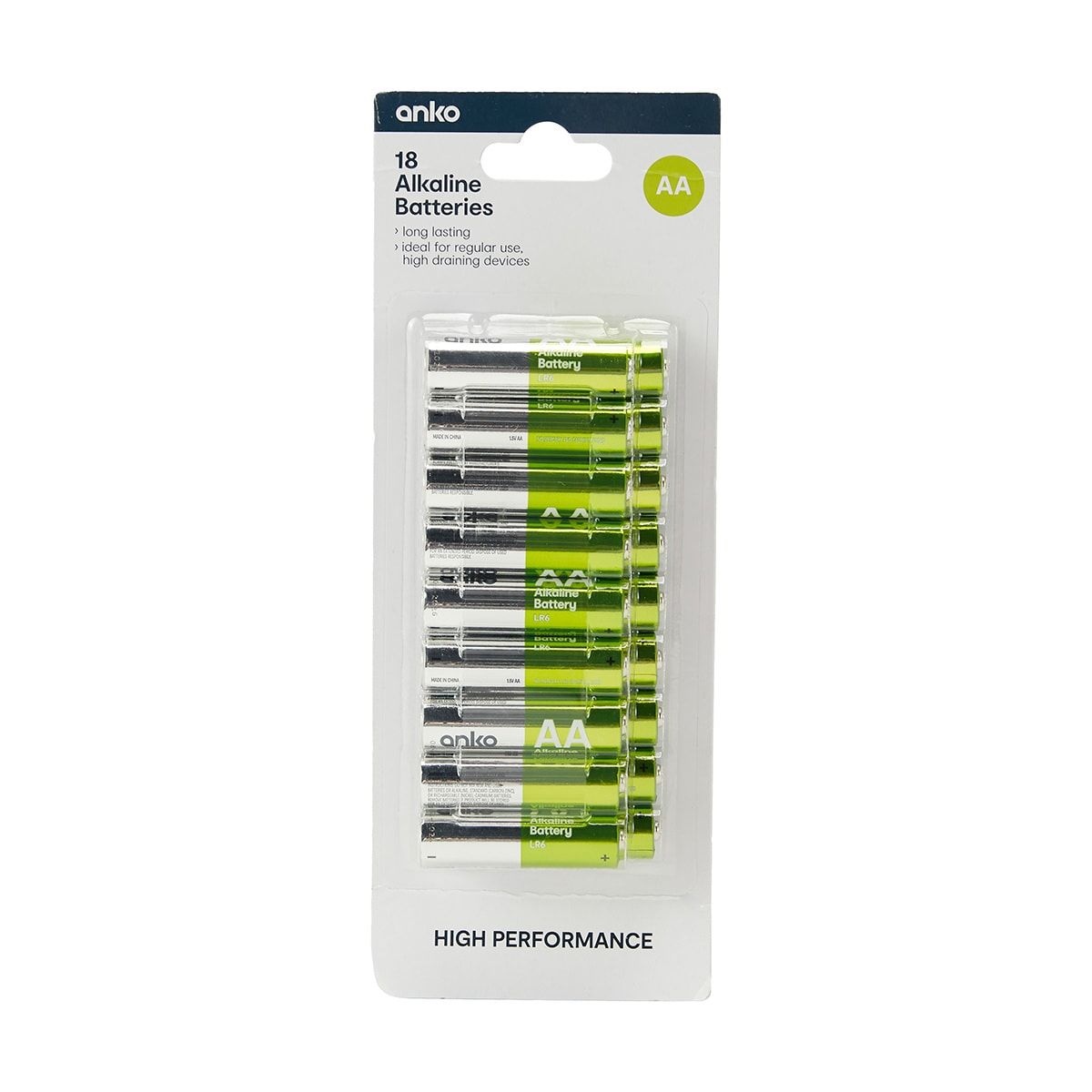 High Performance Alkaline Batteries - AA, Pack of 18