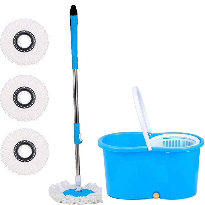 TOPREDO Home Cleaning 360° Spin Floor Cleaning Easy Advance Tech Bucket PVC Mop & Rotating Steel Pole Head with 3 Microfiber Refill Head Mop Set  (Multicolor)
