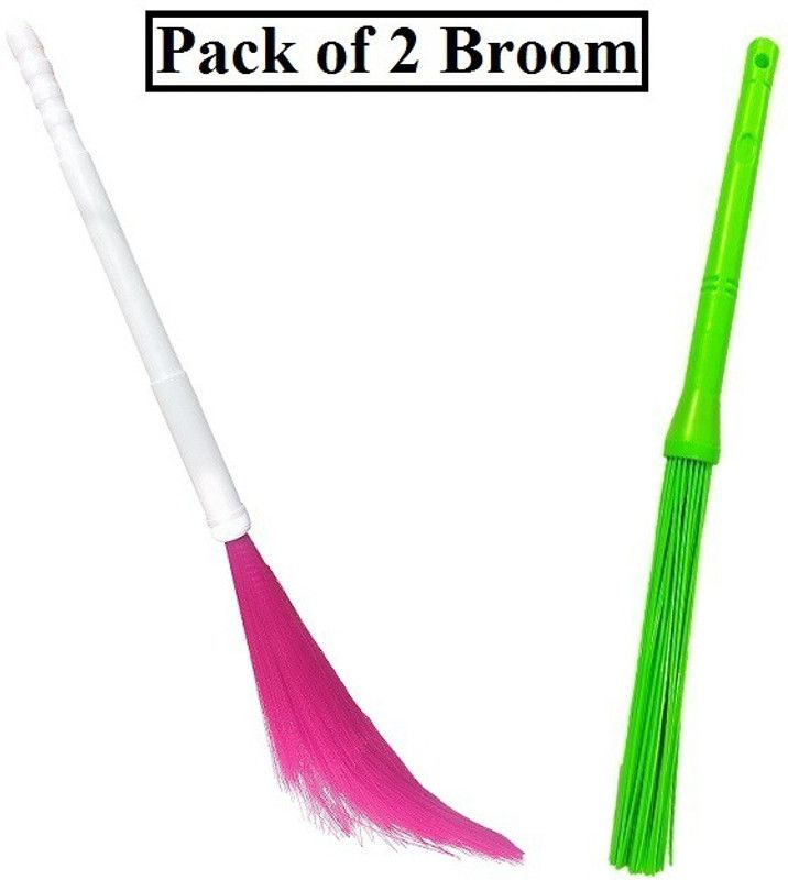 Cyber Sales Pink Plastic Phool Jhaadu & Green Long Plastic Broom Seek Jhaadu (Kharata). Plastic Wet and Dry Broom  (Pink, Green, 2 Units)
