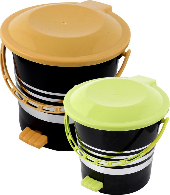KUBER INDUSTRIES 2 Pieces Plastic Dustbin Garbage Bin with Handle,5 Ltr & 10 Ltr (Yellow & Green) -CTKTC38059 Plastic Dustbin  (Multicolor, Pack of 2)