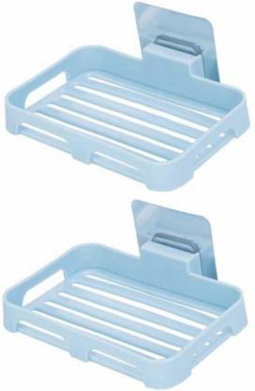 skky bell Wall Mounted Kitchen Bathroom Magic Sticker Self-Adhesive Soap Holder Bathroom Shower Soap Holder (pack of 2)  (Blue)