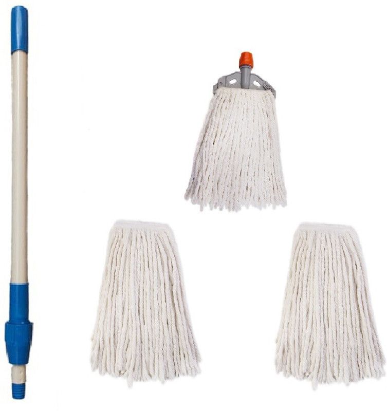0 dirty _Clip N Fit Cotton Floor Mop with 4 Feet Telescopic Rod and Extra 2 Refill Wet & Dry Mop  (Multicolor)