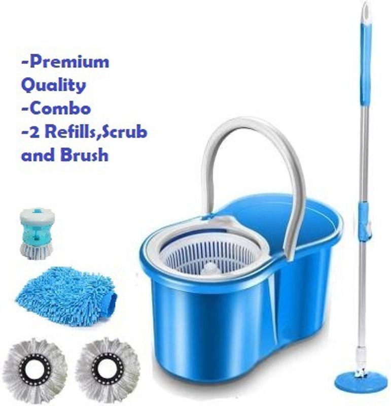 KIIRUS MOP BUCKET COMBO ( 2 REFILLS, SCRUB & BRUSH) Mop Set  (Blue)