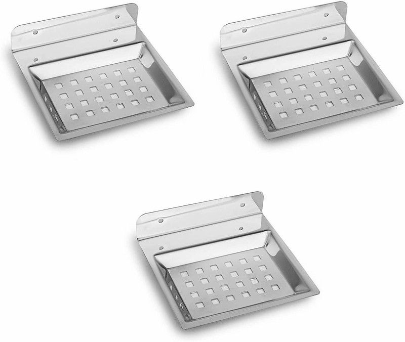 Satya Vipal Square Stainless Steel Soap Dish Holder (Pack of 3)  (Silver)