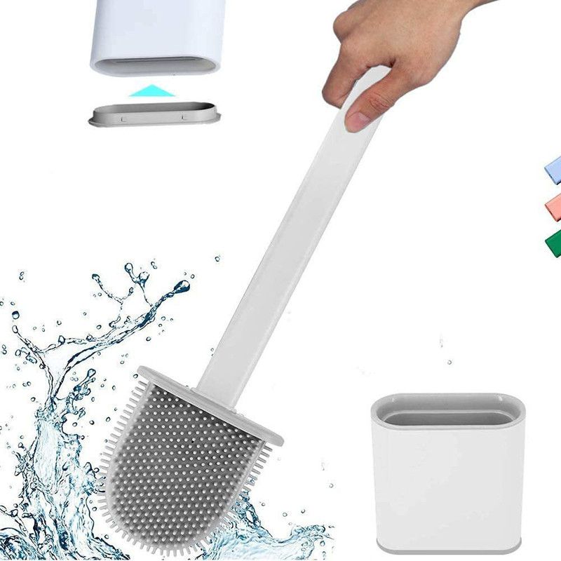 RogueAbyss Magic Silicon Toilet Brush with Holder Stand Flat Head Antibacterial Toilet Brushes for Western Toilet Cleaning with Handle Clean Corner Easily Quick Drying Wall Mounting Set (Multicolor) with Holder  (Multicolor)