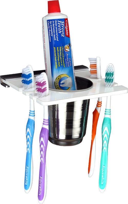 Plantex High Grade Brush Stand / Tumbler Holder for Bathroom / Bathroom Accessories for Home Acrylic Toothbrush Holder  (White, Wall Mount)