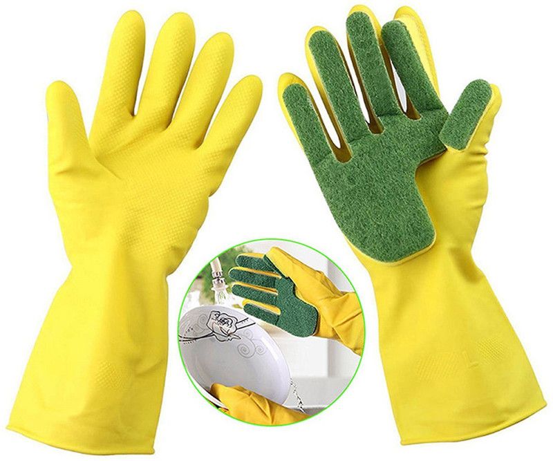 Nema Kitchen Dish Cleaning Gloves with Scouring Pad - Pack of Two Wet and Dry Glove Set  (Free Size Pack of 2)