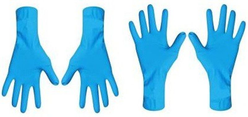SQE Combo of 2 Pairs Household Cleaning Gloves Set Blue Rubber Latex Reusable Non Slip Dish Washing Medium Size Gloves Wet and Dry Glove Set  (Medium Pack of 2)