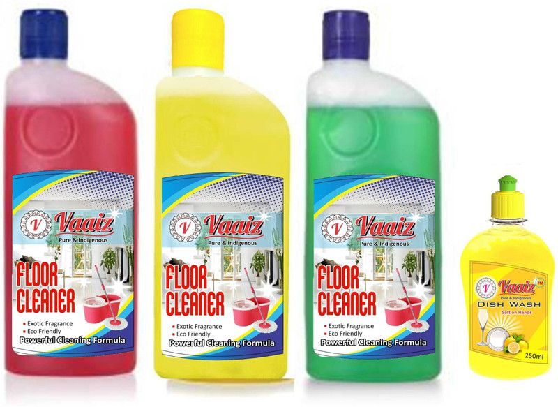 Vaaiz Floor Cleaners Pack of 3 Plus 1 Dishwash Three Color and Fragrance Citrus, Floral and Lavender  (4 x 415 ml)