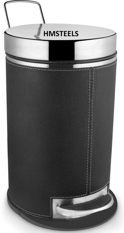 HM Steels HMSTEELS Stainless steel Pedal Dustbin Plain with Black Colour leatherette 7 Ltr(20 * 35 cm) with plastic bucket inside Stainless Steel Dustbin  (Black)