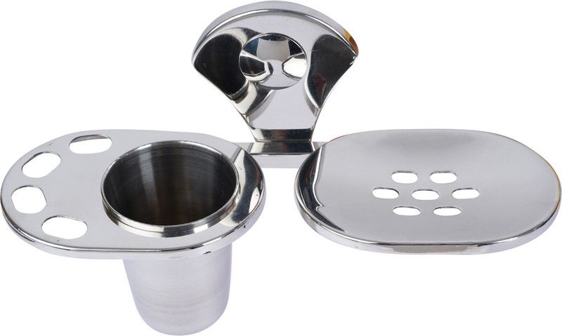 ECO SS SOAP DISH WITH TUMBLER ROUND DESIGN COLLECTIONS (SS 202 grade)  (Silver)