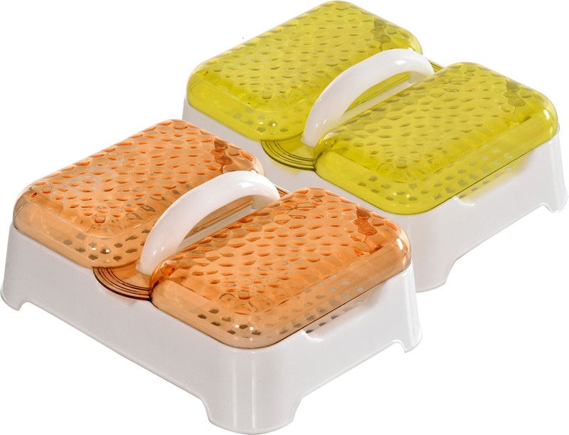 Stri Plastic Crystal Clear Soap Case  (Orange,Light Green)