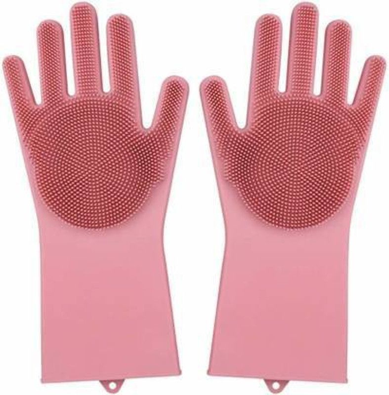 HUKBO Reusable Rubber Silicon Household Safety Wash Scrubber Heat Resistant Kitchen Gloves for Dish washing, Cleaning, Gardening Wet and Dry Glove hand gloves for kitchen Wet and Dry Glove Set Wet and Dry Glove Set  (Medium Pack of 2)
