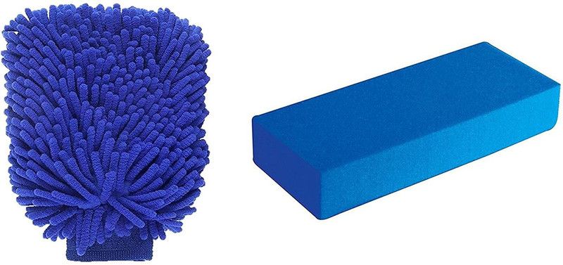 Aloud Creations Car, Bike Cleaning Combo û PVA Magic Sponge and Microfiber Gloves Scrub Pad, Glove