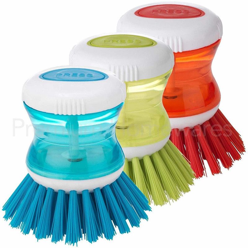 Shivarth Plastic Cleaning Brush with Liquid Soap Dispenser, Kitchen, Laundry and Other Household Cleaner (Multi Color, 3 Pcs) Plastic Wet and Dry Brush  (Multicolor, 3 Units)