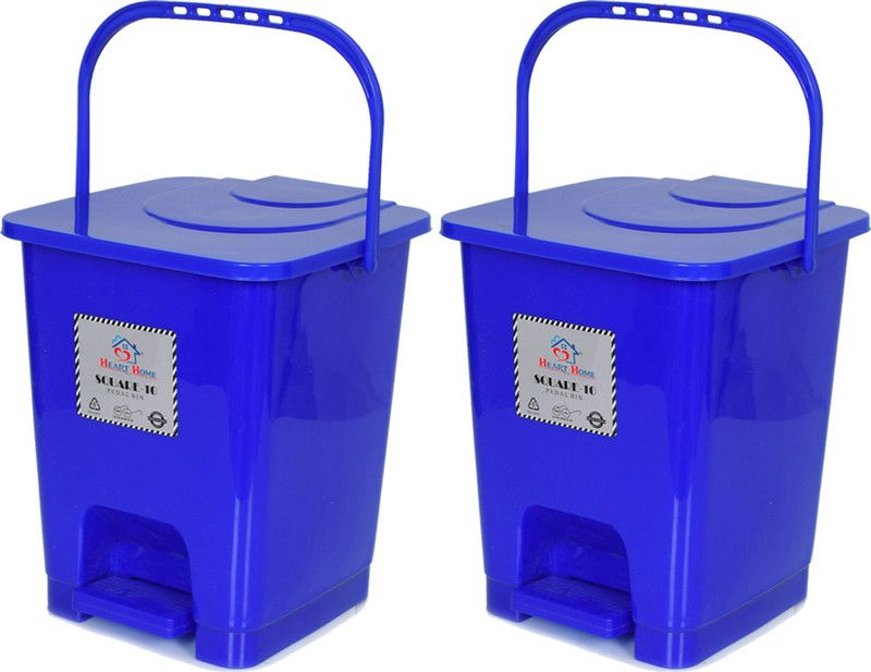 Heart Home Premium Plastic Pedal Dustbin 10 Ltr (Blue)-Pack of 2 Plastic Dustbin  (Blue, Pack of 2)