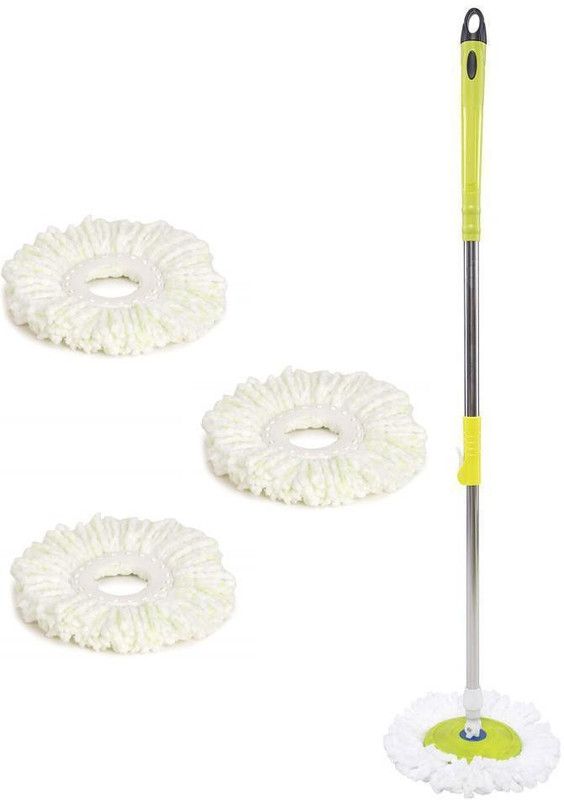 TWONE Mop Rod Set Stainless Steel with 4 Refill 360 Degree Rotating Pole Wet & Dry Mop  (Green)