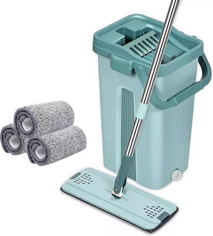 JAAMSO ROYALS Floor Mop with Bucket 360° Flexible Mop Head 3 Reusable Pads Home Cleaner Flat Mop  (Green 135 m)