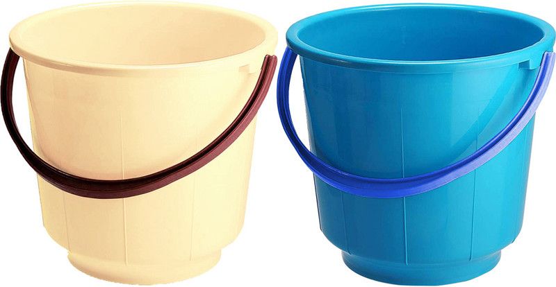 KUBER INDUSTRIES 2 Pieces Unbreakable Strong Plastic Bathroom Bucket 13 Ltr (Cream & Blue) -CTKTC37923 13 L Plastic Bucket  (Multicolor)