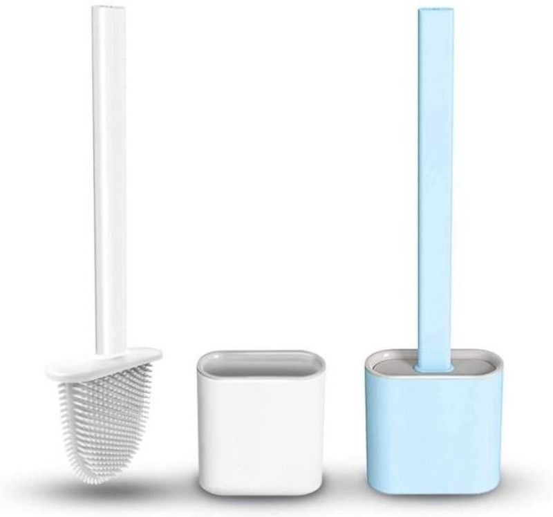FIRSTLY Toilet Brush with Slim Holder Silicone Flex Toilet Brush Anti-drip Set Toilet Bowl Cleaner Brush with Holder  (Multicolor)