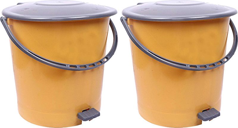 KUBER INDUSTRIES 2 Pieces Ultra Plastic Garbage Waste Dustbin for Home, Office with Handle, 5 Liters (Cream & Brown)-KUBMART3041 Plastic Dustbin  (Multicolor, Pack of 2)