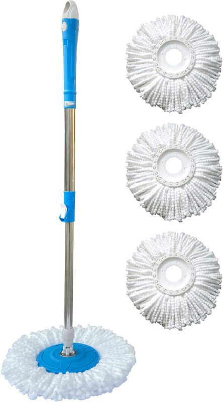Livronic Stainless Steel and Plastic Mop Rod Stick with 360 Degree Rotating Pole with Refill Set of 1 (Standard Size, Multicolor) (MOP Stick with 3 Extra Refill) Mop Head and Rod  (Blue)