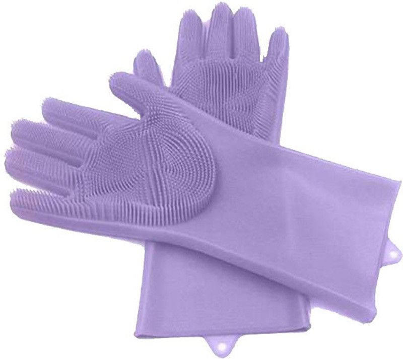 Dhinchak Magic Dishwashing Silicone Gloves with Scrubber, Silicone Cleaning Reusable Scrub Gloves for Wash Dish,Kitchen, Bathroom(1 Pair: Right + Left Hand) Wet and Dry Glove Set  (Free Size Pack of 2)